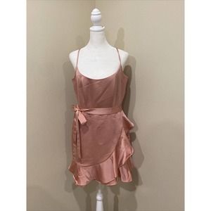 Lulus NWT dress medium Blush Ruffle Tie Waist Spagetti Strap Zip Closure